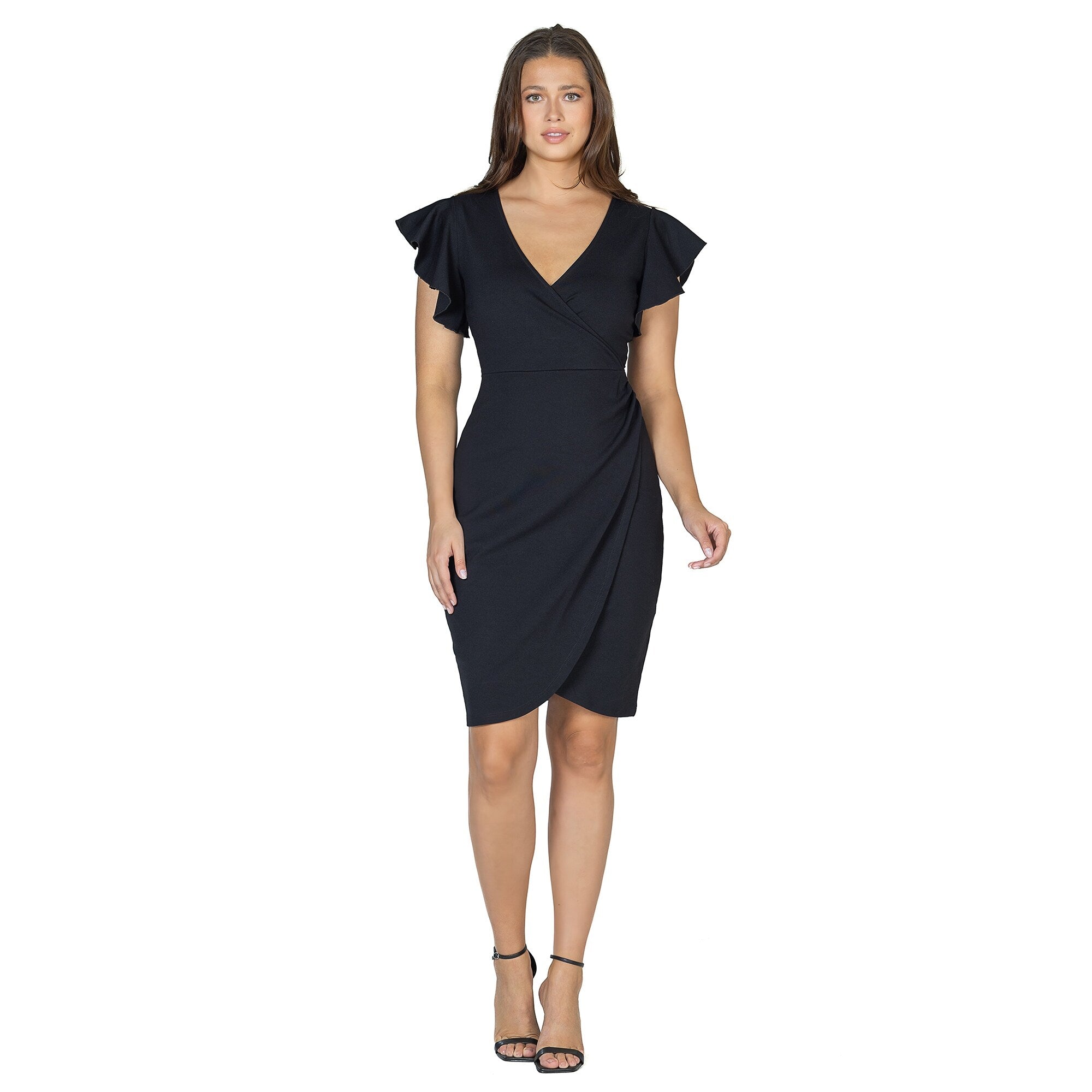 24seven-Comfort-Apparel-Womens-V-Neck-Ruffle-Sleeve-Knee-Length-Dress