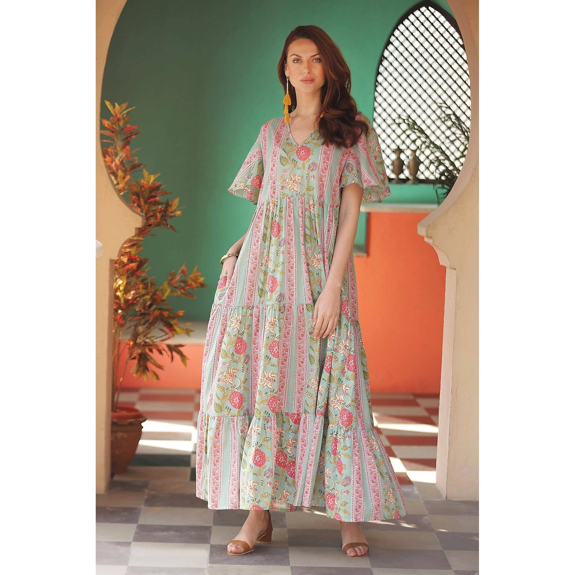 NOVICA-Cotton-maxi-dress-Floral-Symphony